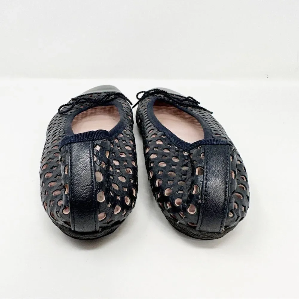 Paul Mayer Attitudes Perforated Cap Toe Leather Ballet Flats Navy Blue Size 10